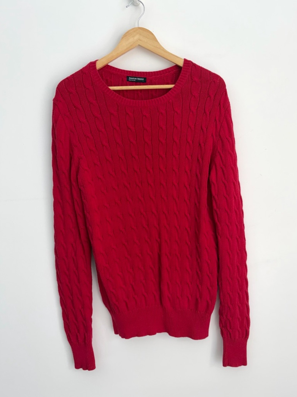 American Apparel - Y2K Preppy Cable Knit Cotton Sweater - Made in USA - Size L - Picture 3 of 8